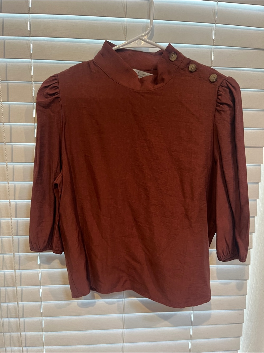 Paper Crane Rust Long-Sleeve Button-Shoulder Top